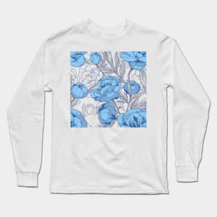 Blue and gray peonies Long Sleeve T-Shirt